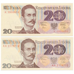 20 zł 1982 - A i AA - zestaw (2szt)