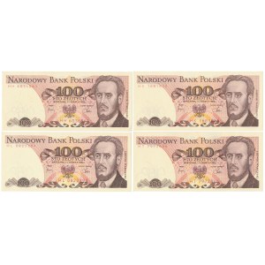 100 zł 1982 - HH, HK, HL, HT - zestaw (4szt)