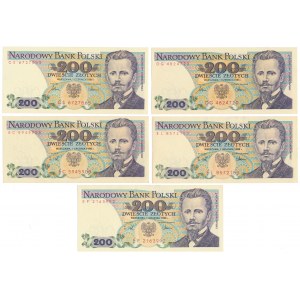 200 zł 1986-1988 - MIX serii - zestaw (5szt)