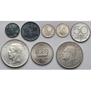 Szwecja i Norwegia, od 1 ore do 5 kroner 1937-1984 - zestaw (8szt)