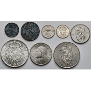 Szwecja i Norwegia, od 1 ore do 5 kroner 1937-1984 - zestaw (8szt)