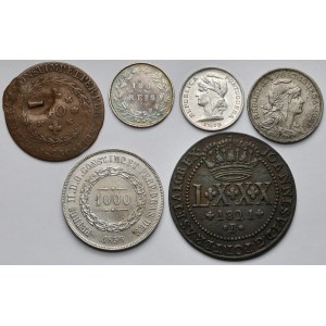 Portugalia i Brazylia, Zestaw monet srebrnych i brązowych (1821-1928) MIX (6szt)