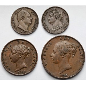 Wlk. Brytania, 1 - 1/2 penny i farthing 1823-1858 - zestaw (4szt)