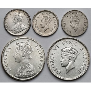 Indie, 1/4 - 1 rupee 1878-1947 - zestaw (5szt)