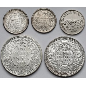 Indie, 1/4 - 1 rupee 1878-1947 - zestaw (5szt)