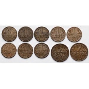 1-2 grosze 1928-1939 - zestaw (10szt)