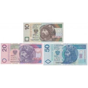 Zestaw 10, 20 i 50 zł 1994 - YB - serie zastępcze (3szt)