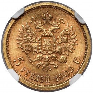 Rosja, Mikołaj II, 5 rubli 1909 EB, Petersburg - rzadkie