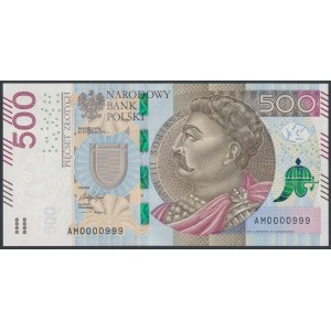 500 zł 2017 AM 0000999 - niski numer trzycyfrowy
