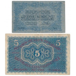 Czechosłowacja, 1 i 5 Korun 1919 - zestaw (2szt)