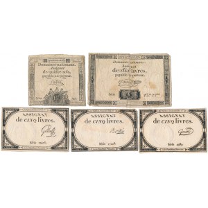 Francja, Asygnaty z lat 1792-1793 - zestaw (5szt)