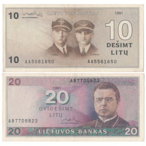 Litwa, 10 i 20 Litu 1991 - zestaw (2szt)