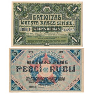 Łotwa, 1 i 5 Rubli 1919 - zestaw (2szt)