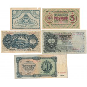 Łotwa i Estonia - zestaw banknotów 1919-1940 (5szt)