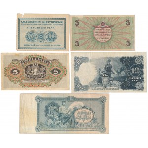 Łotwa i Estonia - zestaw banknotów 1919-1940 (5szt)