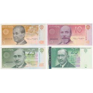 Estonia, 5, 10 i 2x 25 Krooni 1991-2002 - zestaw (4szt)