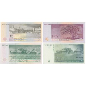 Estonia, 5, 10 i 2x 25 Krooni 1991-2002 - zestaw (4szt)