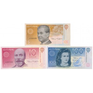 Estonia, 5, 10 i 100 Krooni 1991 - zestaw (3szt)