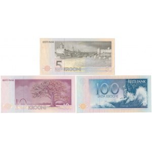 Estonia, 5, 10 i 100 Krooni 1991 - zestaw (3szt)