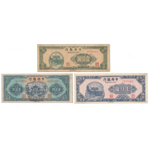 Chiny, 2x 100 i 1.000 Yuan 1945-1947 - zestaw (3szt)
