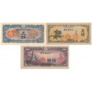 Chiny i Japonia, 2x 5 i 10 Sen (1940-1944) - zestaw (3szt)