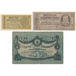Ukraina, 1 i 2x 5 Karbowańców 1918-1942 - zestaw (3szt)