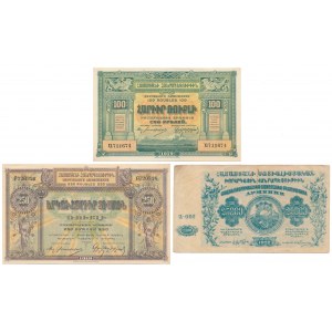 Armenia, 100, 250 i 25.000 Rubli 1919-1922 (3szt)