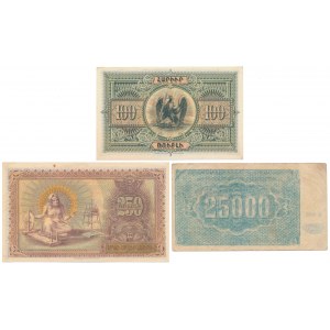 Armenia, 100, 250 i 25.000 Rubli 1919-1922 (3szt)