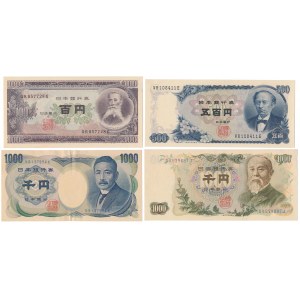 Japonia, 100, 500 i 2x 1.000 Yen 1953-1990 - zestaw (4szt)