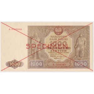 1.000 złotych 1946 - SPECIMEN - A. 1234567 - wzór rzadkiej odmian A z kropką