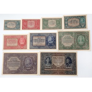 Komplet nominałowy 1/2 - 5.000 mkp 1919-1920 (9szt)