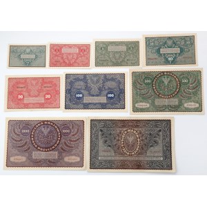 Komplet nominałowy 1/2 - 5.000 mkp 1919-1920 (9szt)