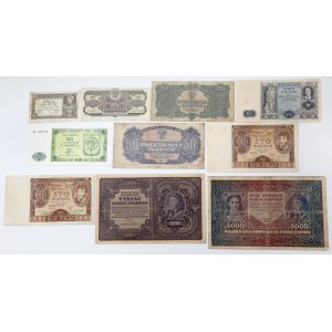 Zestaw banknotów polskich 1919-1944 + cegiełka (10szt)