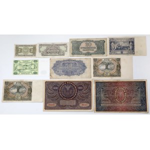 Zestaw banknotów polskich 1919-1944 + cegiełka (10szt)