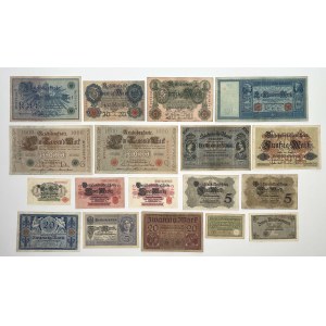 Niemcy, Zestaw banknotów 1908-1918 (18szt)