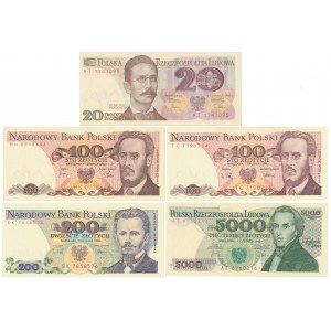 Zestaw 20-5.000 zł 1982-1988 (5szt)