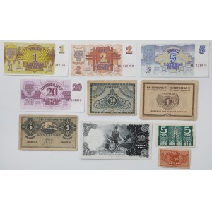 Estonia i Łotwa, zestaw banknotów 1919-1992 (10szt)