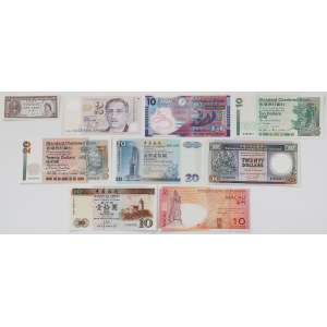 Chiny, Hong Kong, Makau i Singapur - zestaw banknotów (9szt)