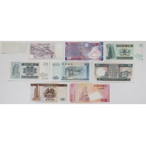 Chiny, Hong Kong, Makau i Singapur - zestaw banknotów (9szt)