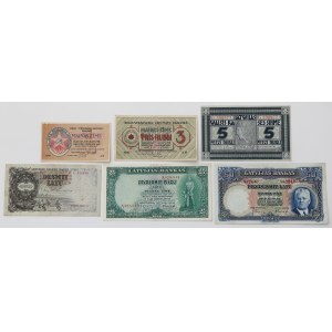 Łotwa, zestaw banknotów 1919-1938 (6szt)