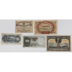 Łotwa, zestaw banknotów 1919-1940 (5szt)