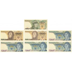 Zestaw 50, 500 i 1.000 zł 1982-1986 (7szt)