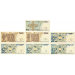 Zestaw 50, 500 i 1.000 zł 1982-1986 (7szt)