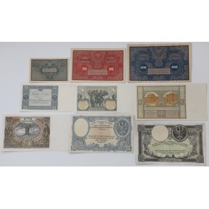 Zestaw banknotów polskich z lat 1919-1934 (9szt)