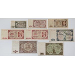 Banknoty 1946-1948, w tym 500 zł 1947 - zestaw (8szt)