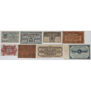 Emisje lokalne, w tym Wilno oraz 5 zł 1944 - zestaw (8szt)