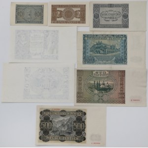 Okupacja - zestaw banknotów + czarnodruki 1940-1941 (8szt)