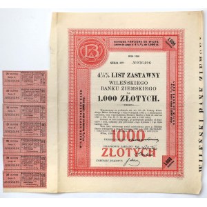 Wileński Bank Ziemski, List zastawny, Ser.II 1.000 zł 1934