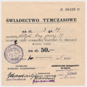 Łódź, 6% Obligacja miasta, Świadectwo tymczasowe 1935