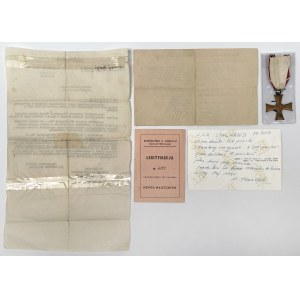 PSZnZ, Kříž za statečnost 1920 + průkaz a doklady pro seržanta. Mieczysława Krawczka